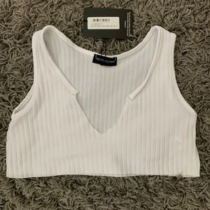 White Ribbed V-Cut Crop Top